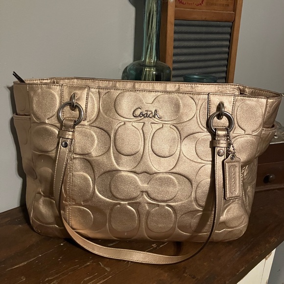 Coach Handbags - Coach Metallic Gold Signature Tote